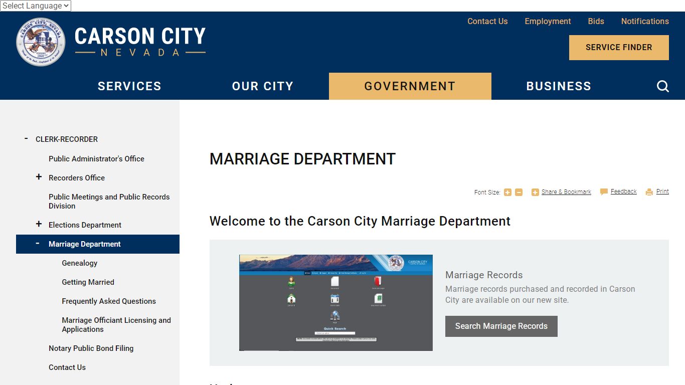 Marriage Department | Carson City