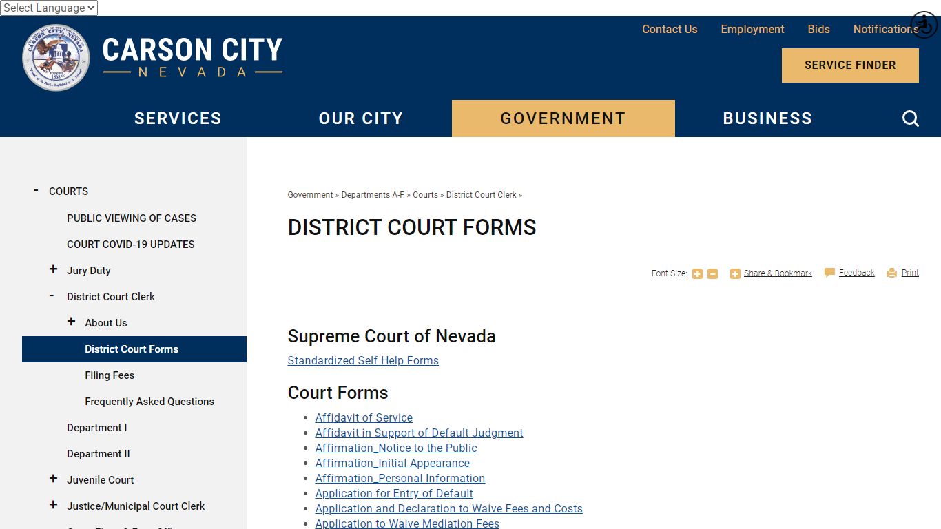 District Court Forms | Carson City